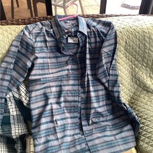 NEW Kuhl Men's Harbor Blue and Gray snap Down Shirt Born in the Mountain”Medium